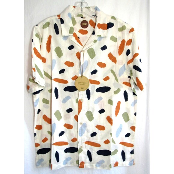Common People Contour Beige Ecru Short Sleeve Button Down Shirt Size XL NWT - Picture 1 of 6